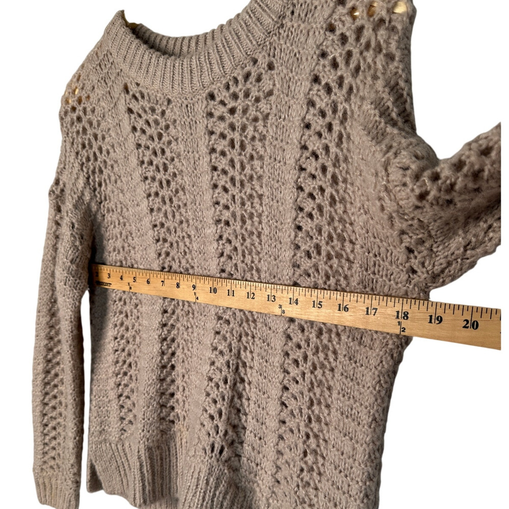 Madewell S Windemere Wool Alpaca $95 Open Knit Crochet Boxy Sweater Taupe Beige - Picture 4 of 7